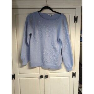 Chicos Size 0- Blue muse- Embroidered Boatneck Sweater